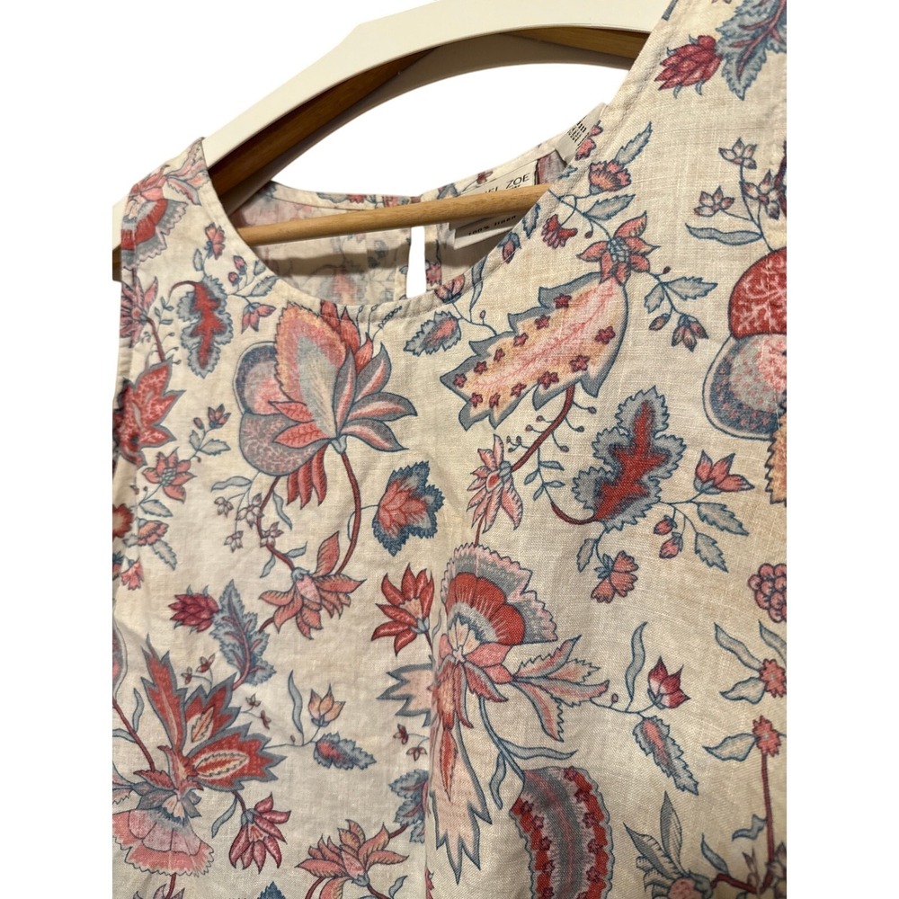 Rachel Zoe Linen Floral Trapeze A-Line Dress, Medium